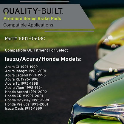 Premium Ceramic Front Brake Pads (1001-0503C) Compatible with 1991-2002 Acura/Honda/Isuzu (Accord/CL/CR-V/Integra/Legend/Oasis/Odyssey/Prelude/RL/TL/Vigor)