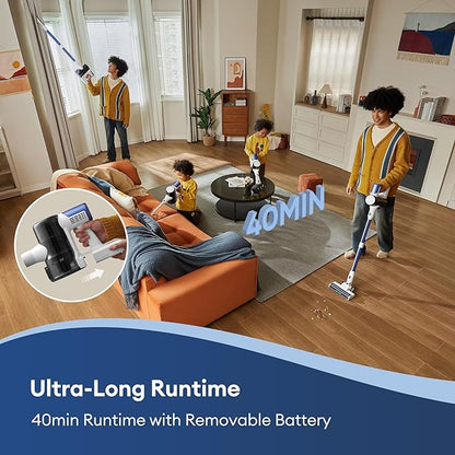 Ultenic U10 Ultra Cordless Stick Vacuum Cleaner, 500W Motor, 45KPa Suction, Max 40mins Runtime, Anti-Tangle Brush, 1L Dustbin Capacity, Stick Vacuum for Home, Pet Hair, Hardwood Floors, and Carpets