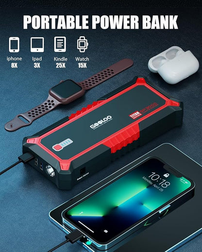 GOOLOO Upgraded GP3000 Jump Starter 3000A Peak Car Starter (Up to 9L Gas or 7L Diesel Engine) 12V Jump Box Auto Lithium Battery Booster SuperSafe Portable Power Pack with USB Quick Charge, Type-C Port