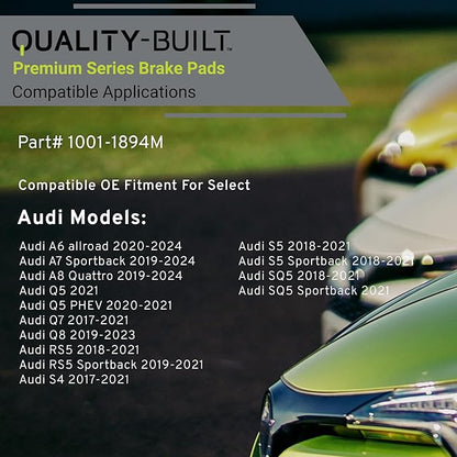 Premium Semi-Metallic Front Brake Pads (1001-1894M) Compatible with 2017-2024 Audi (A6 allroad/A7 Sportback/A8 Quattro/Q5/Q5 PHEV/Q7/Q8/RS5/RS5 Sportback/S4/S5/S5 Sportback/SQ5 & More)