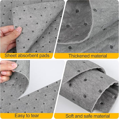 50PC Oil Absorbent Pads | 13"x10" Meltblown Polypropylene Mats, Hand-Tear Lines for Automotive & Workshop | Vacuum Eco-Packaging, Reusable Spill Control