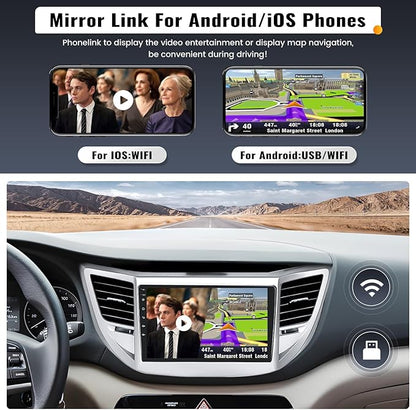 2G+64G 9 Inch Android Car Stereo for Hyundai Tucson 2015-2018 Radio Wireless Apple CarPlay Android Auto Bluetooth Touchscreen GPS Navigation Head Unit WiFi FM USB SWC Split Screen+AHD Backup Camera