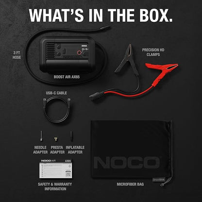 NOCO Boost Air AX65: 2000A Jump Starter with Air Compressor Tire Inflator – Starts 8.0L Gas & 6.0L Diesel – 67 SLPM Airflow Inflates 0–40 PSI in 2 Minutes