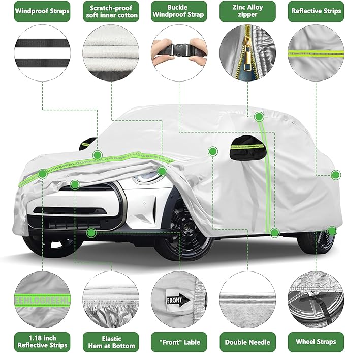 Car Cover for 2002-2025 Mini Cooper/Cooper S/Hardtop/Convertible 2-Door,Full Exterior Car Covers for Automobiles All Weather Waterproof Heavy Duty,Zipper/Cotton Rain UV Proof Custom fit【210T Taffeta】