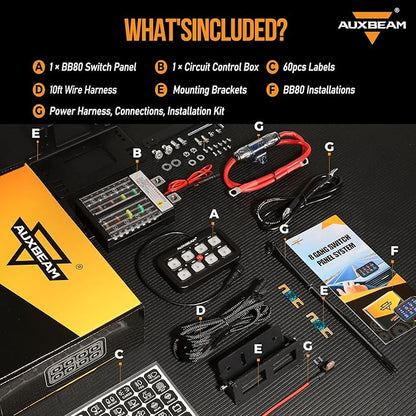 Auxbeam 8 Gang Switch Panel BB80, Universal Circuit Control Relay System Box with Automatic Dimmable On-Off LED Switch Pod Touch Switch Box for Car Pickup Truck Boat ATV UTV, Blue 2 Years Warranty