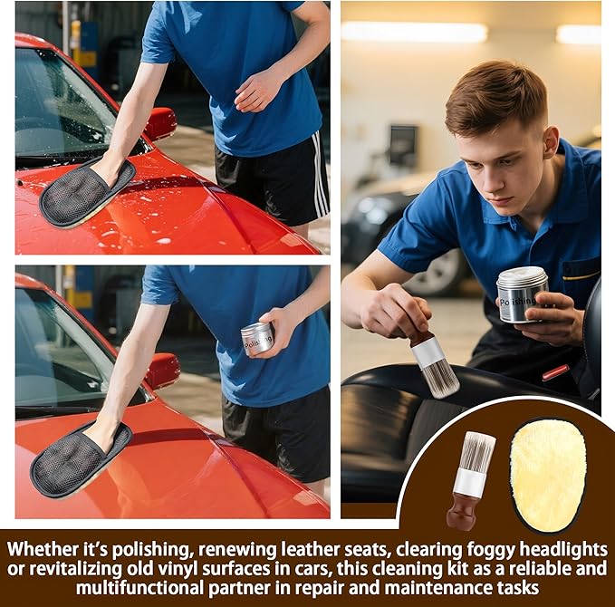 Salve Brush for Furniture,Leather&Wood Care Cleaning Brush w/Glove,Furniture Brush with Comfortable Handle&Soft Bristles,Durable Salve Wax Brushing Tool for Home Office Sofas Car Interiors,Bags,Shoes