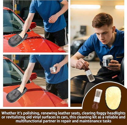 Salve Brush for Furniture,Leather&Wood Care Cleaning Brush w/Glove,Furniture Brush with Comfortable Handle&Soft Bristles,Durable Salve Wax Brushing Tool for Home Office Sofas Car Interiors,Bags,Shoes