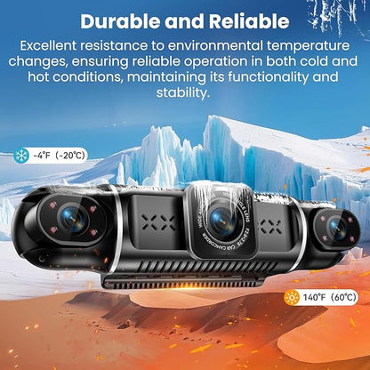 Dash Cam 4 Channel 360° Coverage - Front 4K + Triple 1080P HD Car Camera Built-in WiFi Car Camera with App, G-Sensor/Night Vision/Parking Mode/Loop Recording Free 64GB SD Card