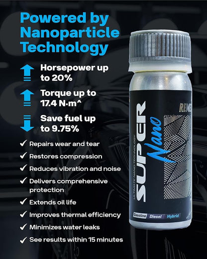 Pro Oil Additive for Car Engine - SuperNano Engine Remetalizer - Engine Flush with Advanced Nanoparticle Technology for Engine Wear Repair and Oil Treatment - Compatible with Gas, Diesel & Hybrid-50g