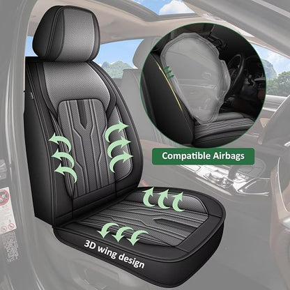 YORKENIC Fit for Hyundai Kona Seat Covers Front Set 2018-2024 2025: Breathable Leather Car Seat Covers Compatible Airbag (2 Front Set, Black & Grey)