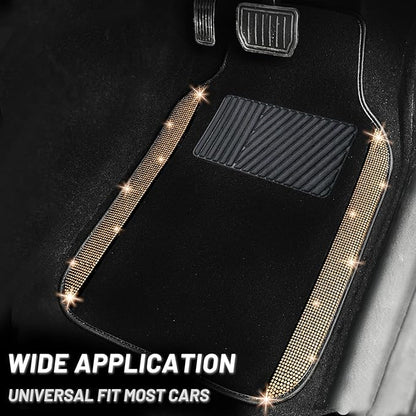 NBTEPEM Gold Bling Car Floor Mats Full Set, Universal Fit Most Cars,SUV, Trucks, 4 pcs Sparkle Glitter Diamond Carpet for Women Girls with Anti-Slip Pad (Gold Diamond)