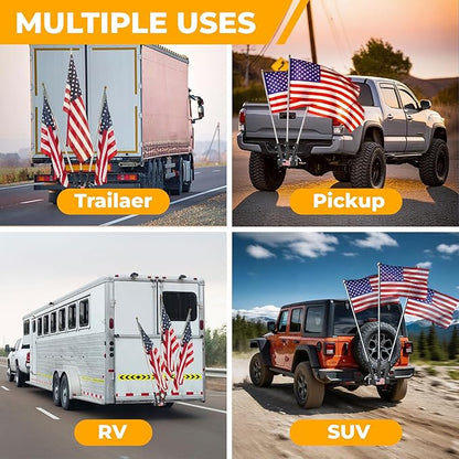 Heavy Duty Three Hitch Flag Holder, Trailer Hitch Flag Pole Holder, Fits 2" Trailer Receivers, Universal Hitch Flag Pole Holder Kit with Cars, Trucks, SUV, Pickups, Campers & Trailers