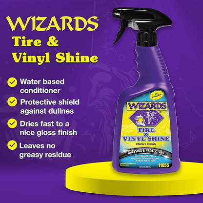 Wizards Tire and Wheel Vinyl Shine - Dressing and Protectant Spray - Professional Automotive Detailing Spray Bottle Refill - Cleans and Protects Tires, Wheels and Trim - 22 oz