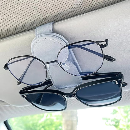 KIWEN Sunglasses Holder for Car Visor, Magnetic Leather Sunglass Eyeglass Hanger Clip for Car Sun Visor Accessories (1, Beige)