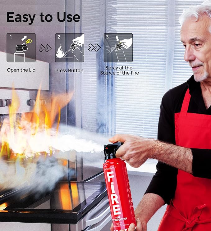 2-Pack Fire Extinguisher for Home, Kitchen, Car, and Grill with Mounting Bracket– Extinguishing Spray, Compact A, B, C, K – Eco-Friendly, Prevents Reignition.