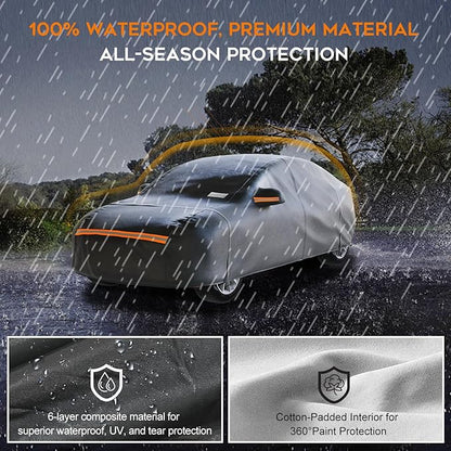 Sedan Car Cover Waterproof All Weather for Automobiles，Outdoor Heavy Duty Full Exterior Covers with Zipper Door, Rain Sun Snow Dust UV Protection, Windproof Straps & Reflective Strips(Up to 213")