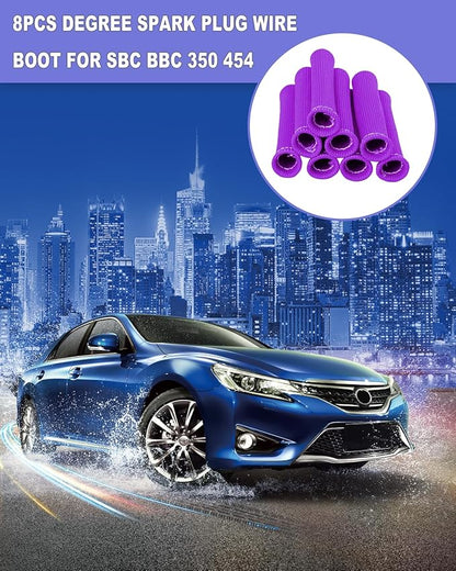 Spark Plug Wire Cover Replacement - 8 PCS 2500° Spark Plug Heat Sleeve, 6 Inches Spark Plug Wire Heat Shield Boots Protector Protection for LS1 / LS2 SBC BBC 350 454 Car Truck, Purple