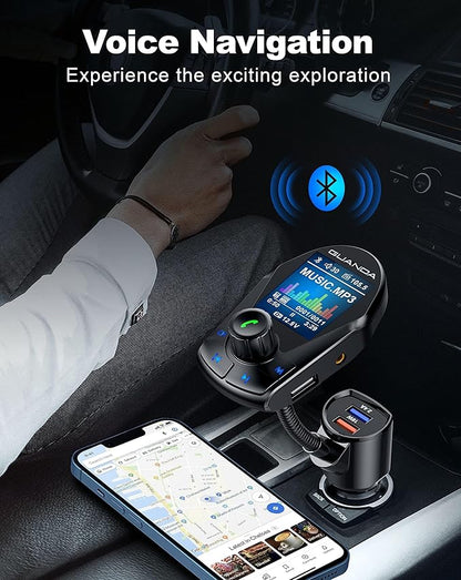 Bluetooth FM Transmitter (Upgraded Version) in-Car Wireless Radio Adapter Kit W 1.8" Color Display Hands-Free Call Fast Charging 18W and Smart 2.4A Dual USB Ports, TF Card MP3 Player