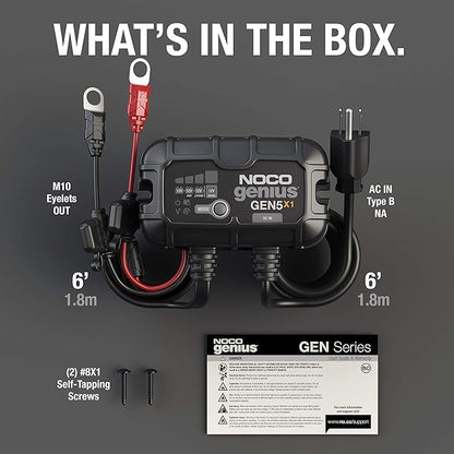 NOCO Genius GEN5X1: 1-Bank, 5A Onboard Battery Charger - 5A Per Bank, 12V Waterproof Marine Charger with Overcharge Protection & Temperature Compensation – for Lead-Acid & Lithium Batteries