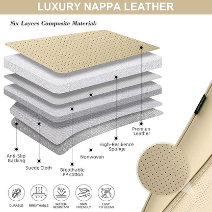 Car Seat Covers Full Set, Front and Rear Seat Covers for Cars, Waterproof Leather Auto Seat Protectors with Head Pillow, Car Seat Cushions Fit for Most Sedans SUV Pick-up Truck, Beige