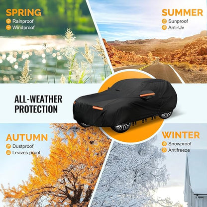 30 Layers SUV Car Cover for Automobiles All Weather Waterproof, Outdoor Snowproof UV Protection Windproof, Door Zipper, Soft Cotton, Heavy Duty Universal Car Covers, (Black, Fit SUV 181"-190")