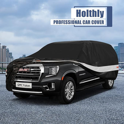 10 Layers SUV Car Cover Custom Fit for GMC Yukon (2006-2024) Waterproof All Weather for Automobiles, Outdoor Full Cover Sun UV Rain Protection with Zipper Cotton.Black
