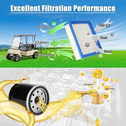 10L0L Golf Cart Carburetor Fuel Pump and Tune Up Kit for FE290 Club Car DS Precedent Turf Carryall Gas Model 1998-Up Air Oil Fuel Filter Replaces OEM 101805601 101905601 1016438 1016439