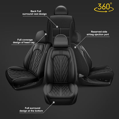 AOMSAZTO Ford Ranger Seat Covers: Full Set Custom Fit 2019 2020 2021 2022 2023 2024 2025 Ford Ranger Breathable Waterproof Leather Seat Protector(5 Seats, Black)