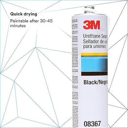 3M Urethane Seam Sealer, 08367, Black Color, High Solids, Permanently Flexible, 310 mL/10.5 fl oz Cartridge (Pack of 2)