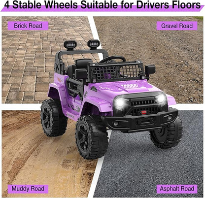 12V Kids Electric Ride On Truck Car w/Parent Remote Control, Spring Suspension, LED Lights & AUX Port | Outdoor Ride Toy for Boys Girls