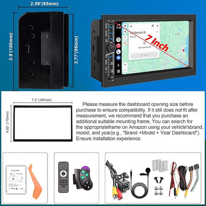 7 in Double DIN Car Stereo Radio with Wireless Apple CarPlay, Car Audio Receivers with Android Auto, 7" IPS Touchscreen, Car Stereo with Bluetooth, HD Backup Camera, FM Receiver, GPS,180W Audio Output