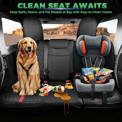 for Jeep Wrangler Seat Covers 4Door JL 2018 2019 2020 2021 2022 2023 2024 2025, Custom Car Seat Cover Full Set, Luxury Waterproof Leather Seat Protectors, Black Red Trim, W/O Rear Cup Holder