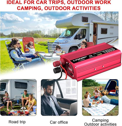 Power Inverter 700W/1500W (Peak) Dual AC Outlets and USB Charging Port DC 12V to 110V AC Car Converter Inverter for Home Car RV Truck Camping
