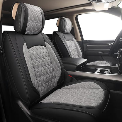 JOJOBAY Car Seat Covers for Dodge Ram Full Set,Fit Ram 2009-2025 1500/2500/3500 Pick-up Truck,Crew,Regular,Quad,Mega Cab,Waterproof Leather Seat Covers Protectors（5 PCS Full Set,Black-Grey）