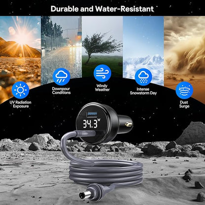QUIDDITY Starlink Mini Car Adapter DC Power Cable + Cigarette Lighter Adapter 12V-24V with Digital Display, Water-Resistent Car Charging Cord with USB Type-C Port Starlink Mini Accessories(5M/16FT)