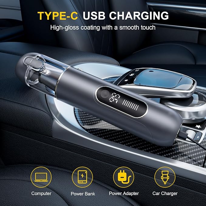 4-in-1 Handheld Cordless Car Vacuum – 19000PA, Brushless Motor, 2-in-1 Blow & Suction, Dual Modes, Type-C, Mini & Portable for Car, Home, Office, Keyboard Cleaning