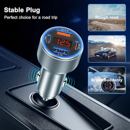 Car Charger USB C, Besgoods 65W 4-Port USB Cigarette Lighter Adapter with Voltmeter PD QC Fast Charging for iPhone 16 15 14 13 12 11 Galaxy S24 S23 A54 A15 Dash Cam Car Accessories, 2Pack