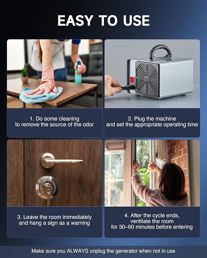CREWORKS Ozone Odor Machine, Commercial Ozone Generator Air Purifier with Timer Display, 45000 mg/h Ozone Machine for Car Home Smoke Pet Odor Removal, High Capacity for 3200 sq ft Room, Silver