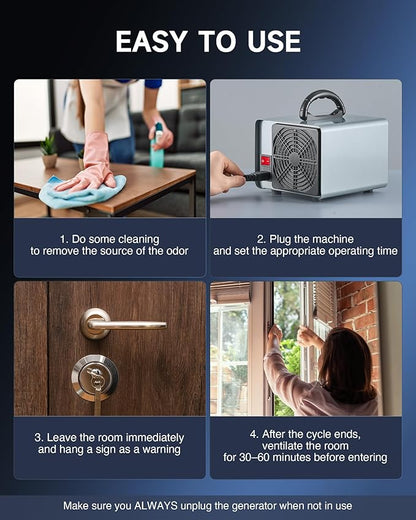 CREWORKS Ozone Odor Machine, Commercial Ozone Generator Air Purifier with Timer Display, 45000 mg/h Ozone Machine for Car Home Smoke Pet Odor Removal, High Capacity for 3200 sq ft Room, Silver