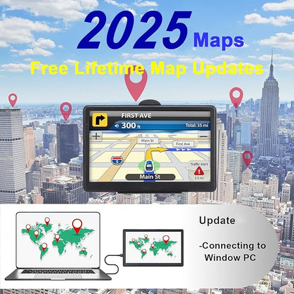 GPS Navigator for Car, Latest 2025 Map 7 inch Touch Screen Car GPS 256-16GB, Voice Turn Direction Guidance, Support Speed and Red Light Warning, Pre-Installed North America Lifetime map Free Update