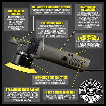 Chemical Guys HOL351 TORQX Random Orbital Polisher Complete Detailing Kit with Arsenal Range Polisher Bag - 13 Items