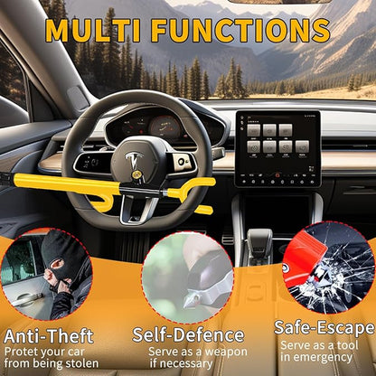 Steering Wheel Lock,Heavy Duty Anti-Theft Car Device,Adjustable Length Locking with 3 Keys Universal Fit for Cars Trucks Vans and SUVs (Yellow)