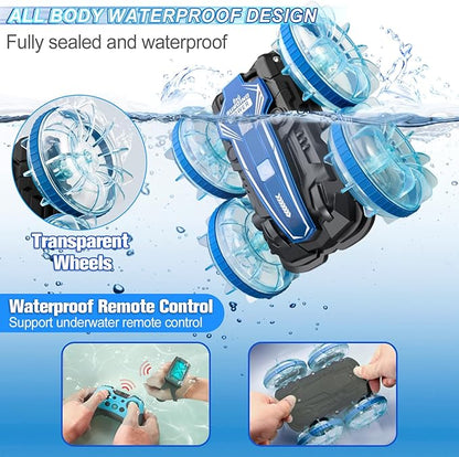 Toys for Ages 5-13, Amphibious Remote Control Car, 2.5GHz 4WD 131Ft 360° Rotation, 180° Flip，60Mins Play, Rechargeable Gesture Rc Car with LED, Battery, Kid Toys, Christmas, Birthday Gifts