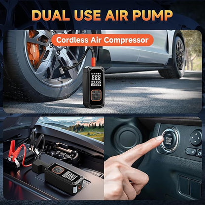 Tire Inflator Portable Air Compressor - 150PSI Air Compressor Portable with Tire Pressure Gauge and Led Lights, Fast Inflation & Auto Shutoff Function,Air Pump For Car Tires, Bike, Motorcycle, Ball