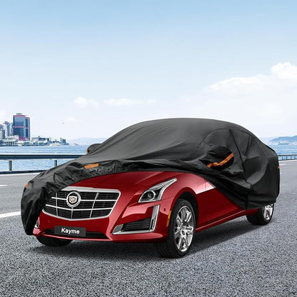 Kayme 7 Layers Car Cover Custom Fit for Cadillac CTS (2003-2014) Waterproof All Weather for Automobiles, Outdoor Full Cover Rain Sun UV Protection.Black