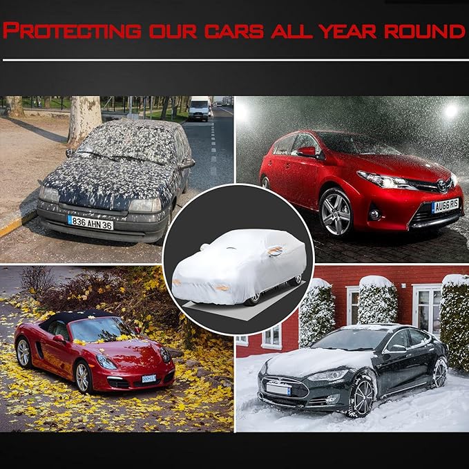 30 Layers Heavy Duty SUV Car Cover for Automobiles All Weather Waterproof, Outdoor Snowproof UV Protection Windproof, Door Zipper, Soft Cotton Universal Car Covers (Silver, Fit SUV 171"-180")