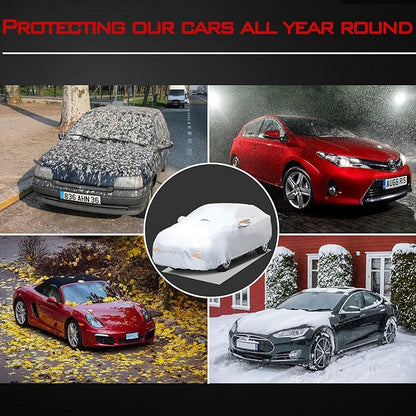 30 Layers Heavy Duty SUV Car Cover for Automobiles All Weather Waterproof, Outdoor Snowproof UV Protection Windproof, Door Zipper, Soft Cotton Universal Car Covers (Silver, Fit SUV 171"-180")