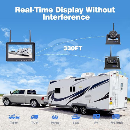7" 3-Magnetic Wireless RV Backup Camera, HD1080P DVR Monitor, IP69 Waterproof & IR Night Vision 3x9600mAh Rechargeable Cameras, 2 Side Cameras & 1 Rear Camera for Trailer Truck Camper-WS703