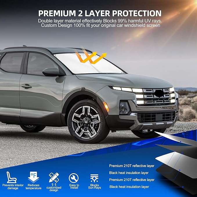 Windshield Sun Shade for H-yund-ai Santa Cruz 2022-2025 Foldable Sunshade Custom Fit Front Window Car Interior Accessories Protector Blocks UV Rays