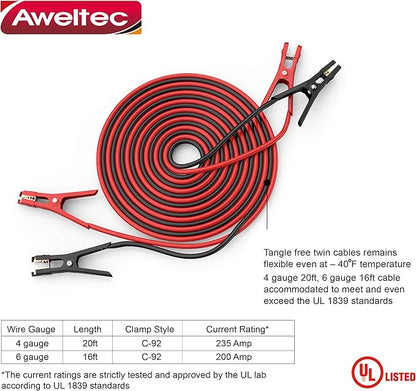 UL-Listed Jumper Cables - 4 Gauge 20 Feet Battery Cables for car, Heavy Duty Booster Cables (4AWG x 20Ft) with Carry Bag